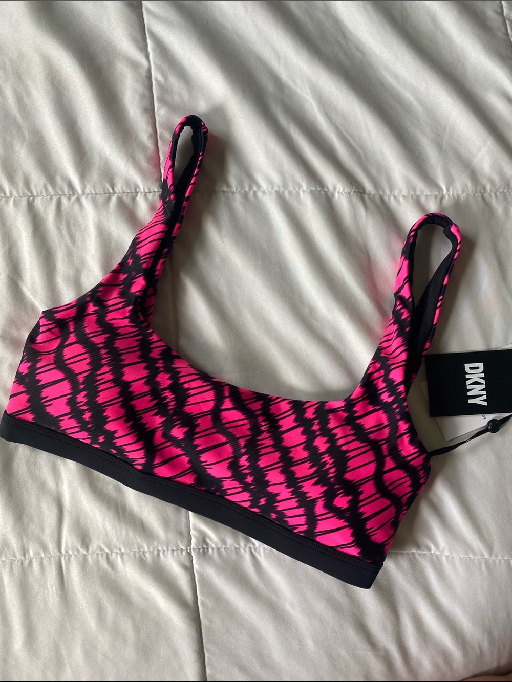 DKNY Hot Pink and Black Patterned Sports Bralette